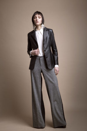 Bicolour palazzo pants in grisaille and wool