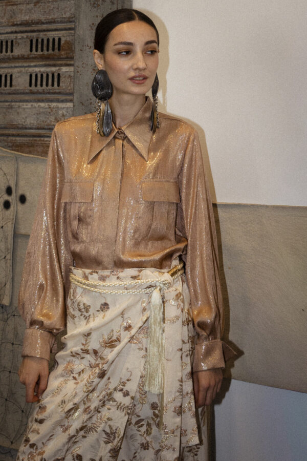 CAMICIA CLASSICA LUREX SILK SATIN BLUSH - Image 2