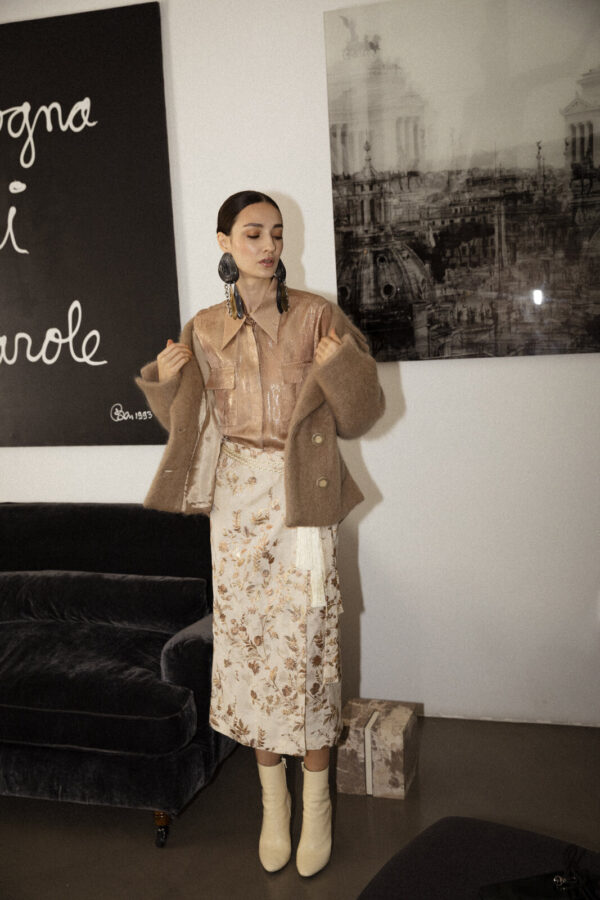 GONNA FOULARD SILK SATIN BEIGE - Image 3