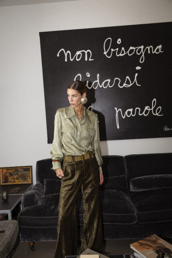 CAMICIA CLASSICA LUREX SILK SATIN VERDE - Image 2