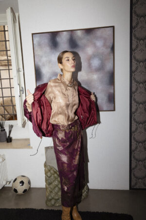 GONNA FOULARD SILK SATIN PRUGNA