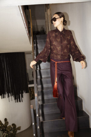CAMICIA SBUFFO VISCOSA FANTASIA BORDEAUX