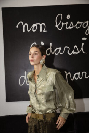 CAMICIA CLASSICA LUREX SILK SATIN VERDE