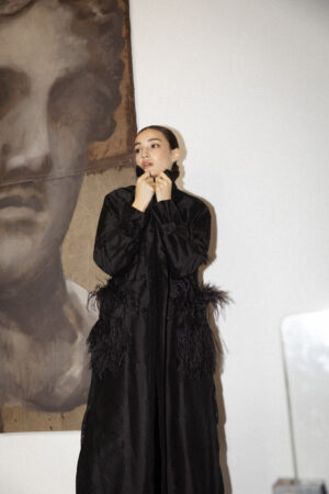 CAPPOTTO TRENCH IN SETA CON PIUME NERO
