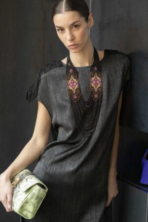 Abito Anfora Satin Tie Dye Nero