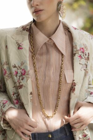 Camicia Classica Silk Chiffon Cipria Riga Argento