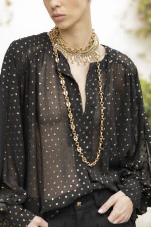 Camicia Fanny Chiffon Nero Pois Oro
