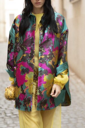 Camicia Over Jaquard Fantasia Azzurro Senape