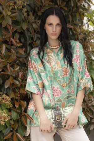 Camicia Serafino Jaquard Lurex Fiore Verde