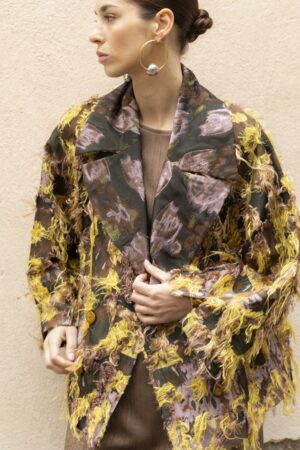 Giacca Cocoon Jaquard Agugliato Giallo Tortora