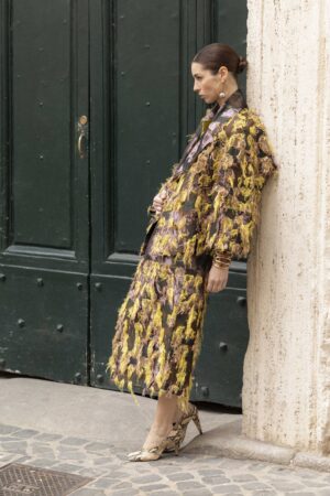 Gonna Eva Jaquard Agugliato Giallo Tortora