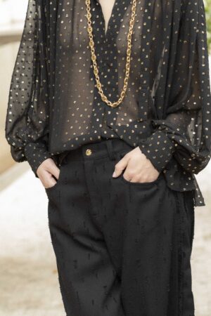 Pantalone Baloon Cotone Jeans Nero Laserato