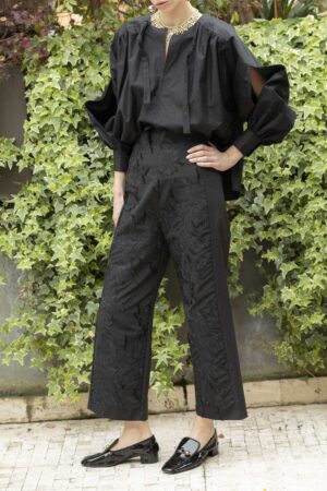 Pantalone T Cotone Nero Con Inserti Jaquard Fil Coupé