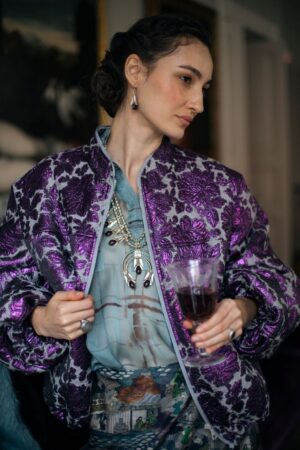 GIACCA BOMBER KIMONO JACQUARD – FUCHSIA ON GREY