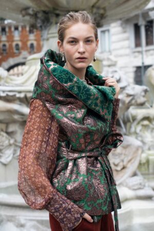 STOLA 2 BUCHI JACQUARD DOPPIATO DOUBLE FACE – COPPER GREEN